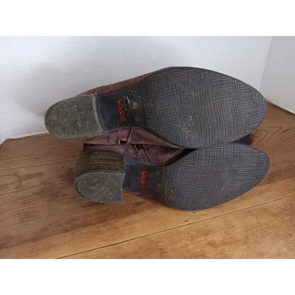 Taos Western Suede Leather Ankle Boot Womens 40 US 6 6.5 Brown Heeled Side Zip - Picture 6 of 8